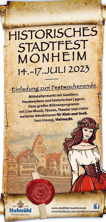 Einladung zum Festwochenende Historische Stadtfest Monheim 2023